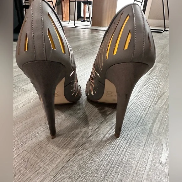 GX by Gwen Stefani -Gray and Yellow Striped Heels - Picture 3 of 6